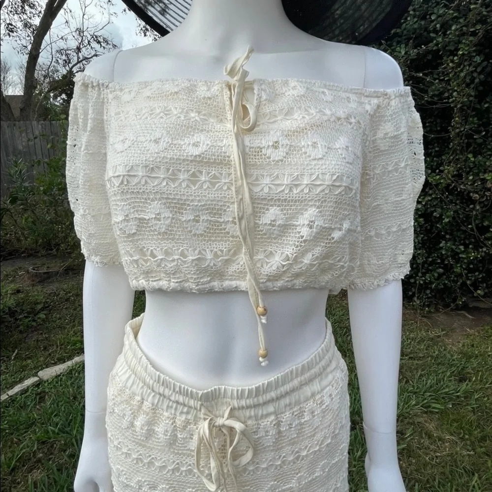 NWT Le Lis Crochet Wide Leg Beach Pool Cover Up Set